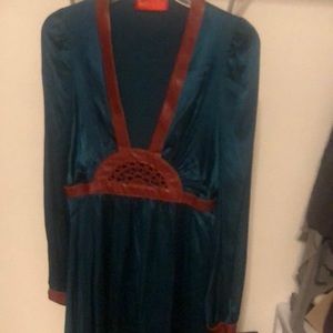 Silk dress with leather detail. I